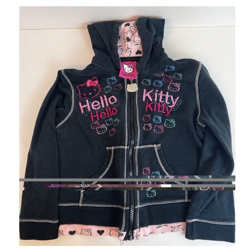 Vintage Children's Hello Kitty Black Pink Hoodie Size 5